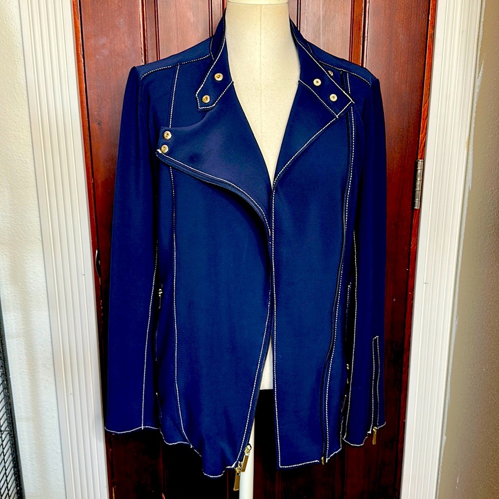 Chicos navy blue and white Moto jacket
